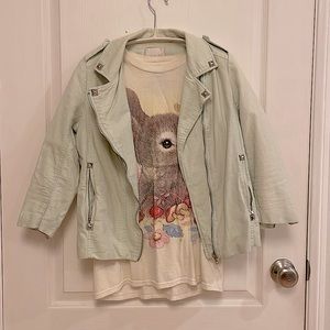 🍵Women light green LINE & DOT canvas motorcycle jacket size S